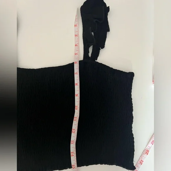 Anrabess Ladies Large Elegant Black Ruffle Strap Stretch Crop Top - Picture 9 of 10